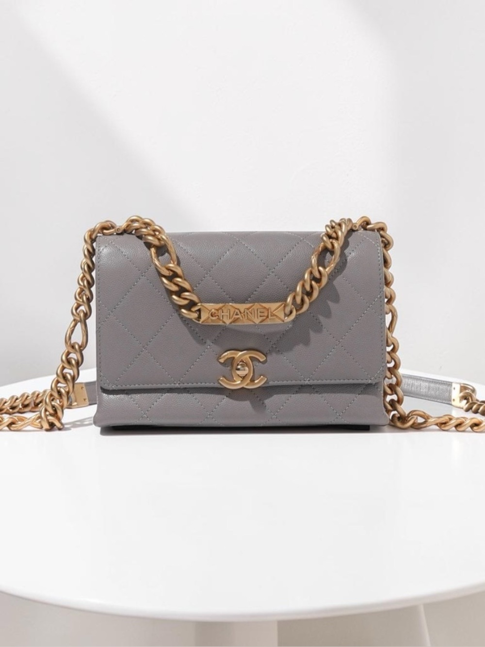 Chanel Flap Bag With Handle Caviar Grey GHW 2021 Full set